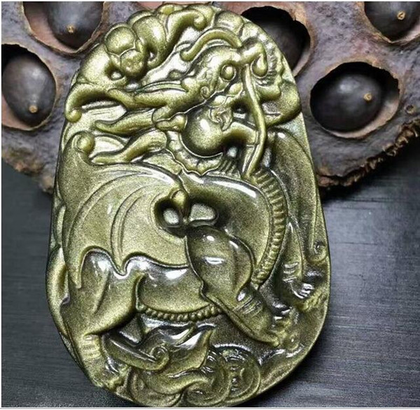natural Gold Obsidian stone Hand carved Dragon charm pendant