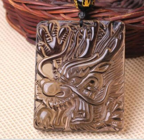 natural ice Obsidian stone Hand carved Chinese dragon good luck charm pendant