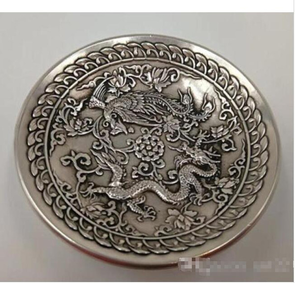 Wholesale - Chinese Old cupronickel Handmade Carved dragon and phoenix dish