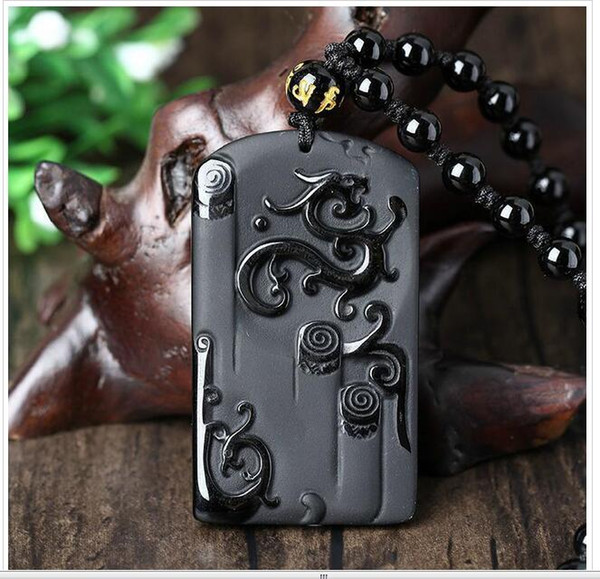[Close] Wholesale - natural Obsidian Hand carved Chinese old dragon good luck charm beaded pendant