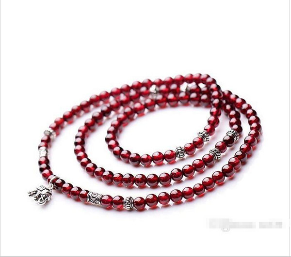 Wholesale - Burgundy garnet bracelet female natural multi-circle crystal multi-layered silver elephant bracelet