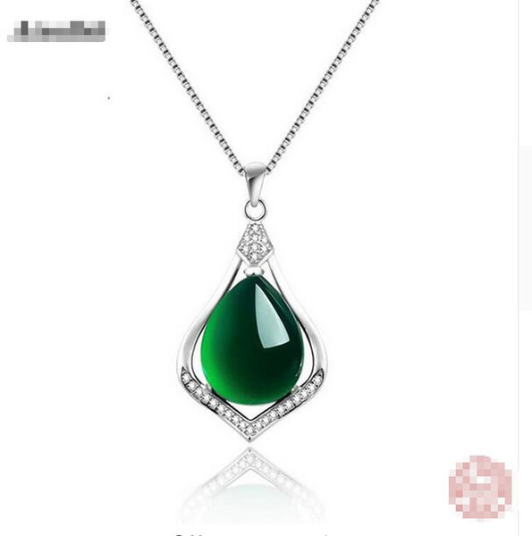 925 Sterling Silver Natural Jade Link Chains Pendants Necklaces for Women Sterling-Silver-Jewelry Brand Ataullah SSN005