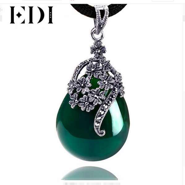 EDI women's retro green jade jewelry 925 sterling silver Thai silver chalcedony agate pendant necklace pendant fashion style DX467S