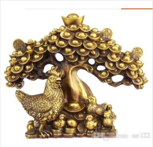 Wholesale - China Fengshui Brass Wealth Yuanbao Money Coin Tree Animal Chicken Chicks Statue