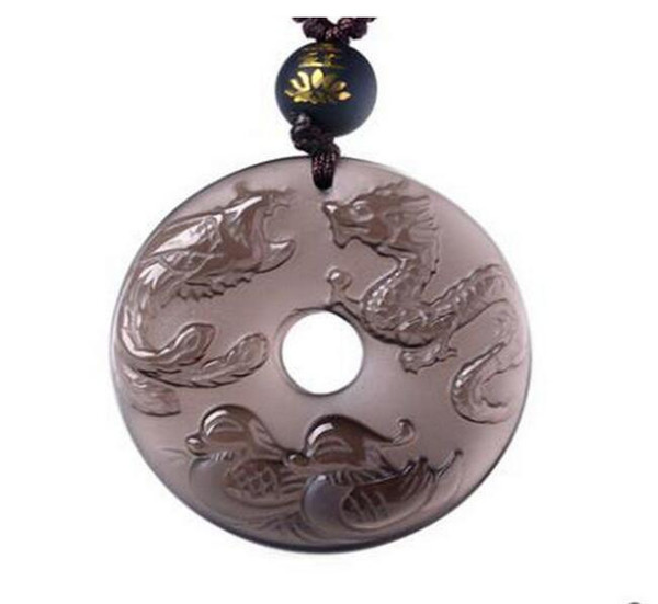 Wholesale - natural ice Obsidian Hand carved Dragon phoenix good luck pendant