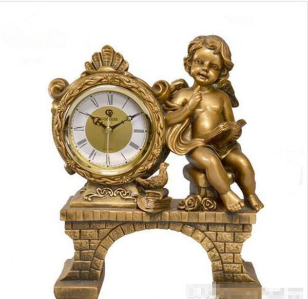 Wholesale - Fashion Home Decor Resin Crafts Desktop Clock European Antique Watch Golden Reading Angel Statue Clock Table Clock