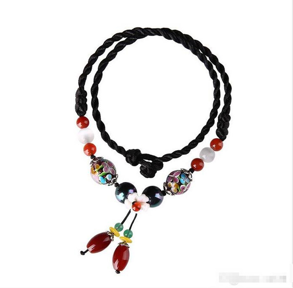 Wholesale - National style clavicle chain retro female short necklace glass agate pendant decorative necklace with neck jewelry summer