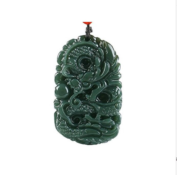 Pure natural hand carved qing jade dragon necklace pendant Size:50MM *31MM