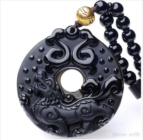 Wholesale - Natural obsidian pendant pendant ancient peace pendant lucky transfer necklace
