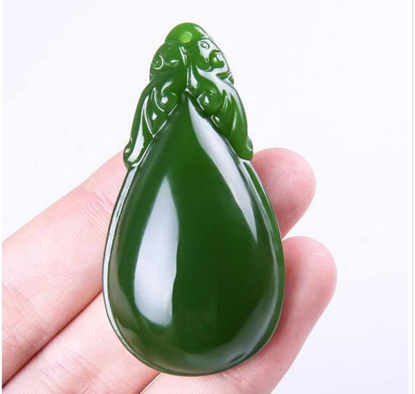 Wholesale - Chinese handcarved 100% Natural Nephrite Green Jade Water-drop pendant necklace