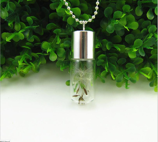 3ML screw cap small aromatherapy essential oil perfume glass bottle necklace wholesale pendant sweater chain dandelion hanging 45x15mm