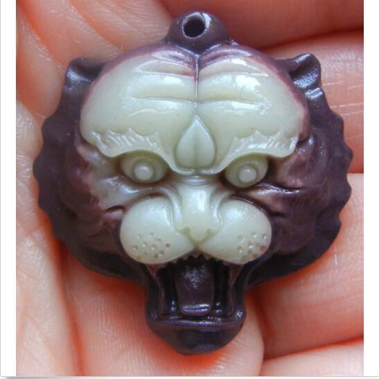 Hand-Carved Fashion Natural Jade Tiger-head Necklace Pendant Lucky Amulet Hot