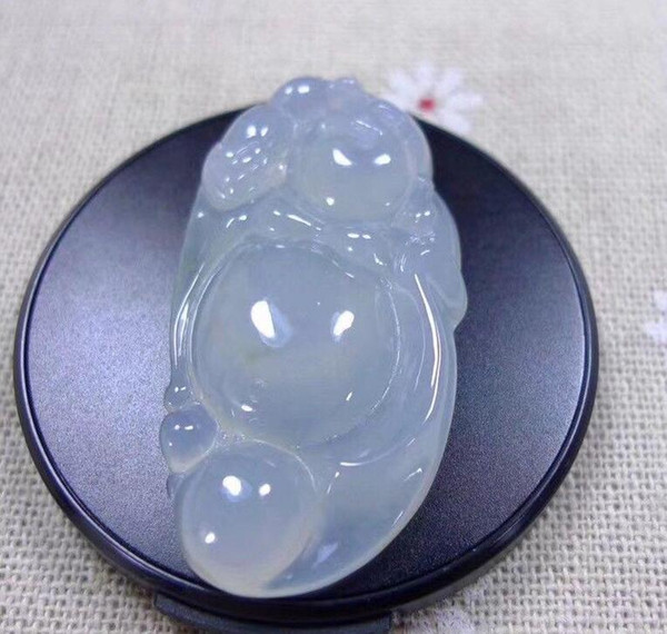 Certified Natural A Icy White Jadeite Jade Carved Buddha God Pendant