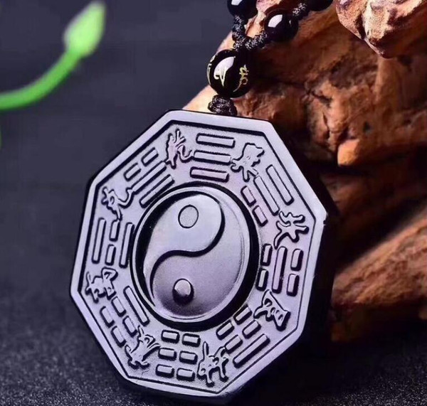Natural Obsidian Yin Yang Tai Chi Bagua Pendant Amulet Pendant Black Obsidian Bagua Pendant Jade Wholesale