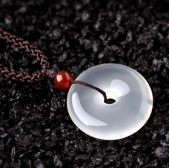 Natural ice chalcedony donut pendant Gift men and women jade pendant White ice jade necklace