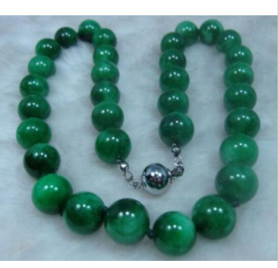 NATURE GREEN 10MM JADE BEADS JADEITE NECKLACE 18INCH