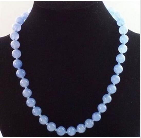 Details about Natural 10mm Blue JADE ROUND GEMSTONE BEADS NECKLACE 18