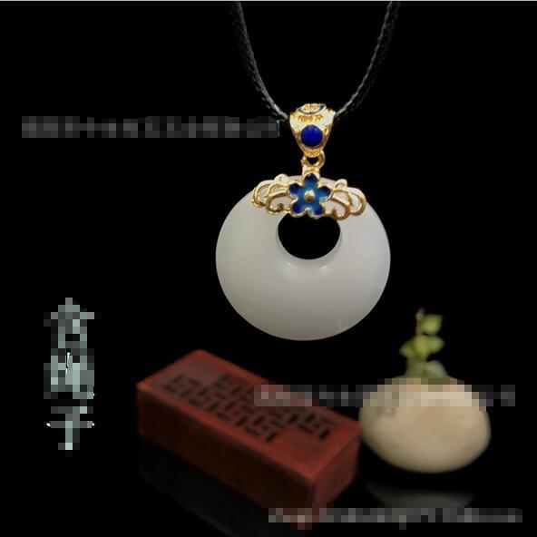 White silk donut pendant genuine cloisonne craft jade mother donut necklace jade ring wholesale