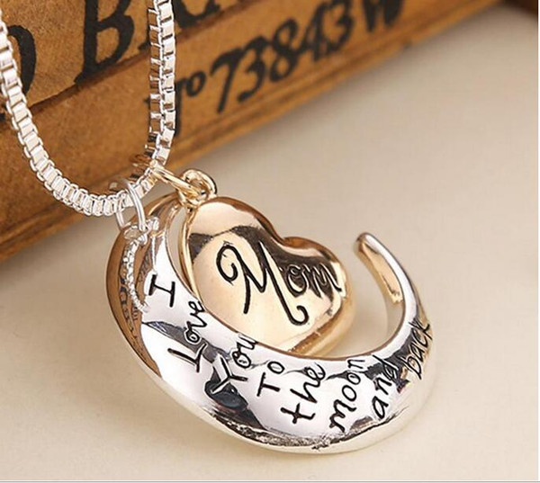 Wholesale - 2018 High Quality Heart Jewelry I love you to the Moon and Back Mom Pendant Necklace Mother Day Gift Wholesale Fashion Jewelry
