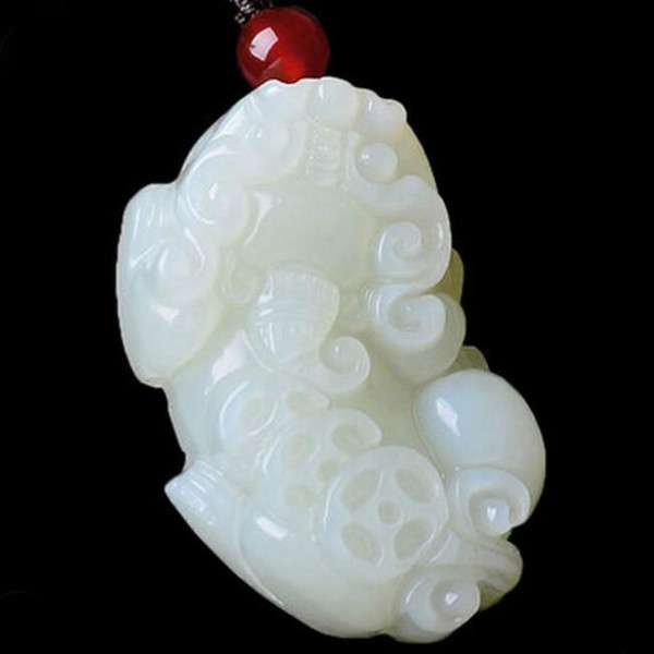 Natural Xinjiang HeTian Yu white jade PIXIU Yu pei jade brand Pendant Necklace + Certificate Fashion Jewelry for women and men