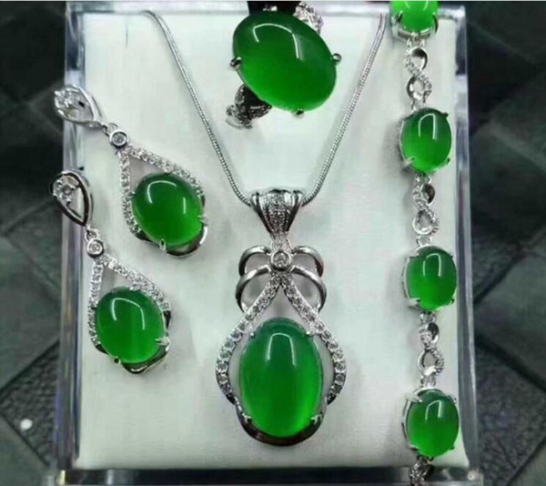 yuan Fine Jewelry Natural 925 Silver Jade Medullary Ring Pendant Earrings Bracelet Jewelry Sets Women party Jewelry