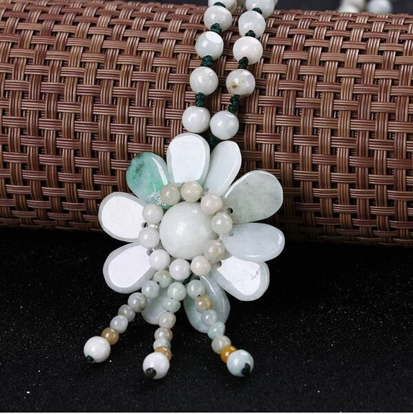 Yumten Natural Jade statement Necklace Hand Made Flowers Pendants Fashion Jewelry Woman Bead Chain Accessories Gift fine jewelry