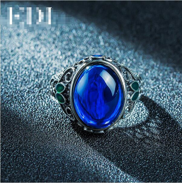 EDI Vintage Blue Corundum Jade Rings 925 Silver Classic Ring Cloisonne Jewelry Filigree Round Retro Boule Jewelry Ring For Women