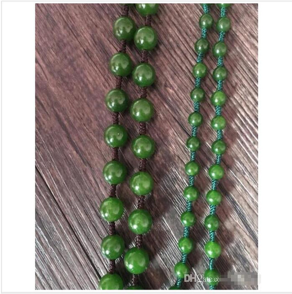 Hetian jasper necklace hand-woven beads lanyard men and women spinach green 6.8MM