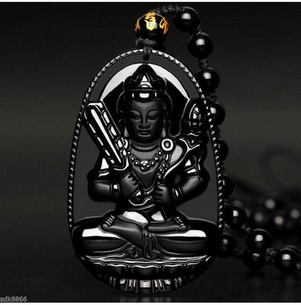 Wholesale - 100% Natural black Obsidian hand Carved Bodhisattva Akashagarbha Buddha pendant