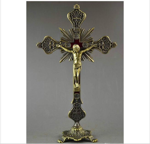 Wholesale - Old-Copper-Carving-Jesus-On-Cross-Stand-For-Redemption-Special-Big-Statue Old-Copper-Carving-Jesus-On-Cross-Stand-For-