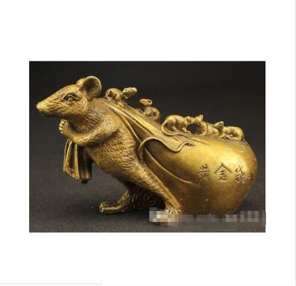 Wholesale - Collectible Decorate Handwork Copper Carved Mouse Purse Get Rich Lucky Statue