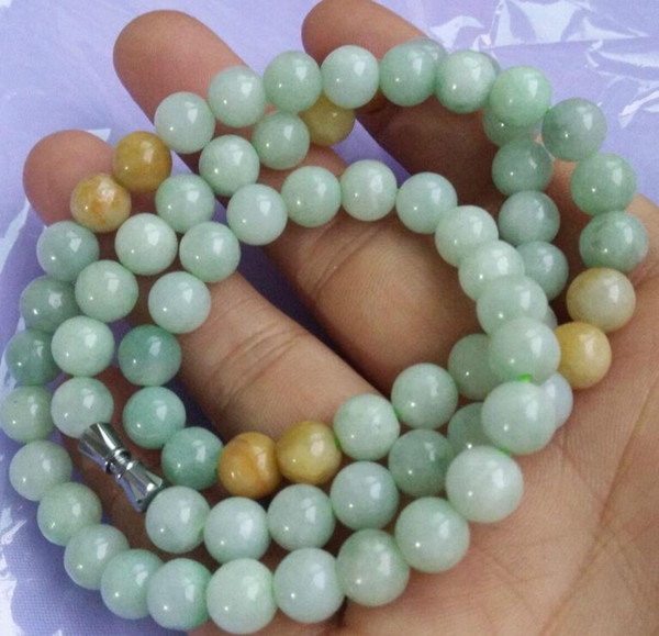 Certified Green Yellow 100% Natural A JADE JADEITE Bead Beads Necklace 8mm