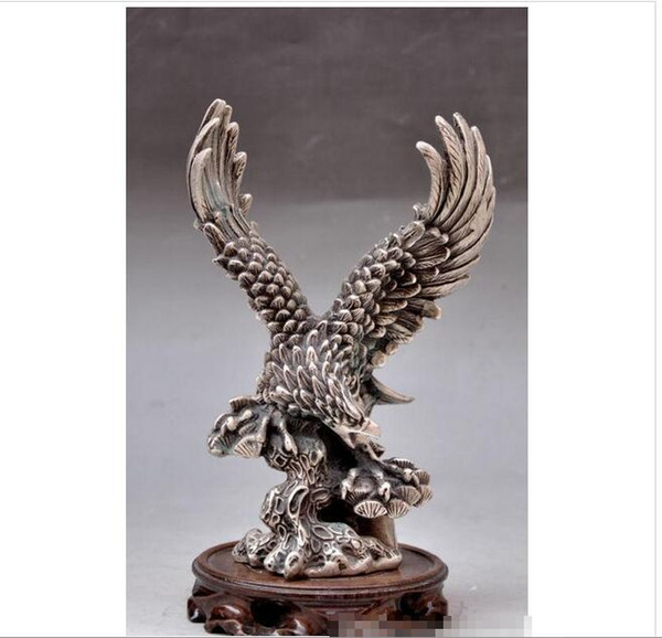 Wholesale - Collectible Decorated Old Handwork Silver Carved Eagle On Statue