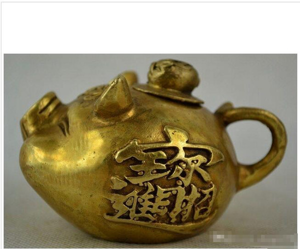 Wholesale - Old Decorated Handwork Copper Carve Rich Pig Shape Special Lucky Lovely Tea Pot