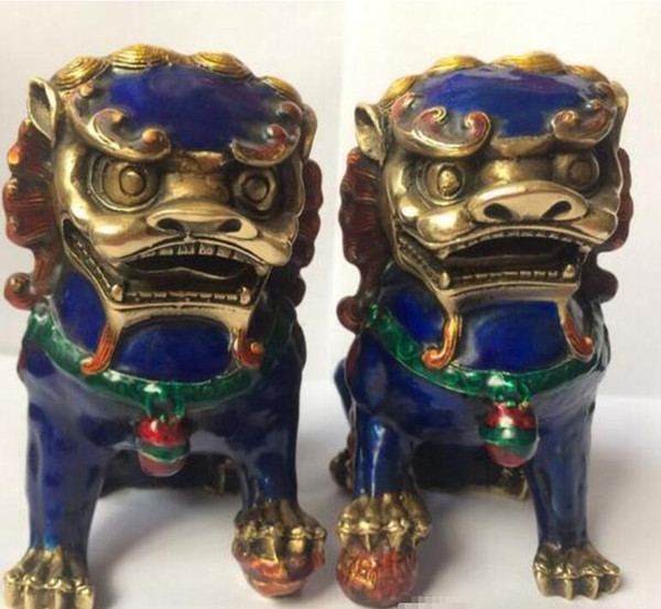 Home> Jewelry> Jewelry Findings & Components> Connectors> Product detail A Pair Chinese Cloisonne Copper Statue - Lion Foo Dog Home decora