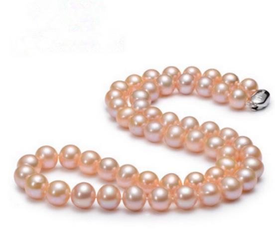 Noblest AAA natural 8-9mm south sea pink pearl necklace 18inch 925 silver clasp