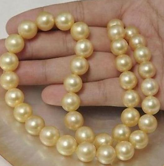 AAA 10-11mm South Seas Gold Natural Pearl Necklace 19inch 14k Gold Accessories