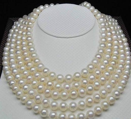 8-9mm Natural South Sea White Pearl Necklace 55inch 925 Silver Clasp