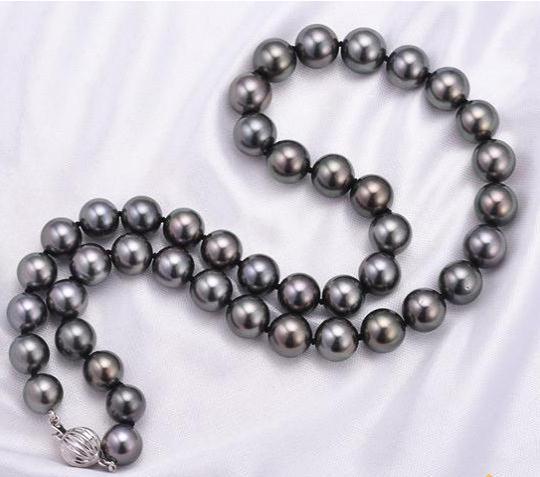 10-11mm Natural Black Pearl Necklace 17.5inch 925 Silver Accessories