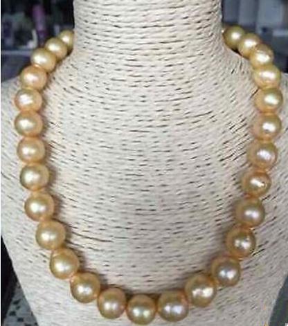 Gorgeous Natural 10-11mm South Seas Gold Pearl Necklace 18inch 925 Silver Clasp