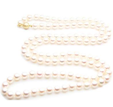 Noble 8-9mm natural south seas white pearl necklace 22inch 14k gold clasp