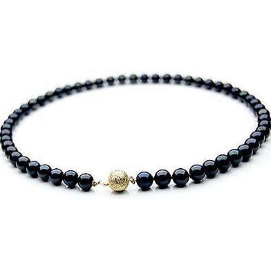 Noble 9-10mm round natural south seas black pearl necklace 20inch 14k gold clasp