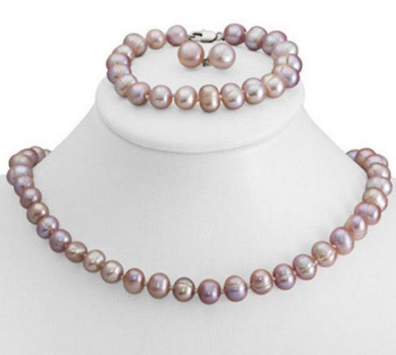 8-9mm natural south seas purple pearl necklace 18 inch 925 silver clasp free bracelet earrings