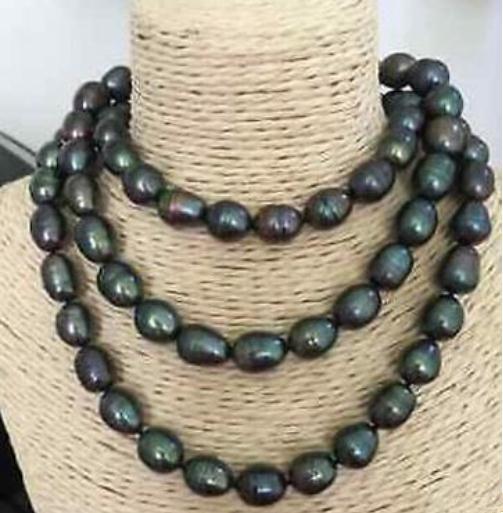 AAA Natural 12-13mm South Sea Black Green Pearl Necklace 38inch 14K Golg Clasp