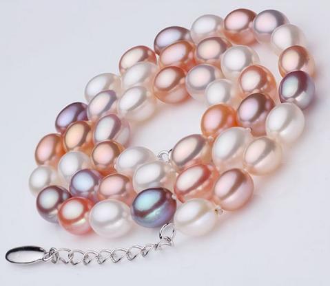 Gorgeous 8-9mm south sea white pink purple pearl necklace 18inch 925 silver clasp MS0025