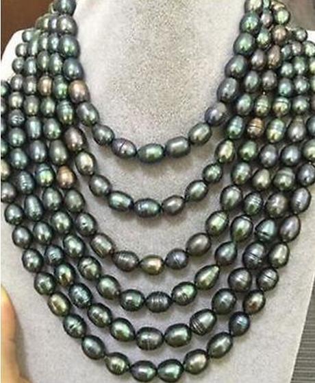 Gorgeous 10-11mm South Seas Peacock Green Pearl Necklace 60inch 14K Gold Clasp