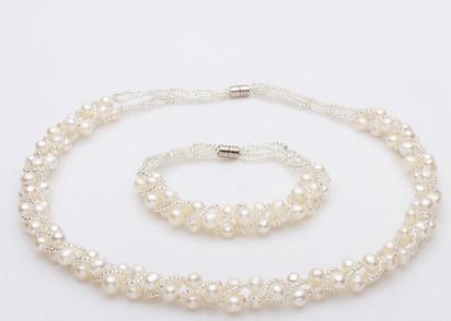 Gorgeous White Natural Pearl Necklace 18 Inch 925 Silver Clasp Free Bracelet