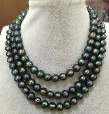 Gorgeous 11-12mm natural tahitian peacock green pearl necklace 48inch 14k gold clasp