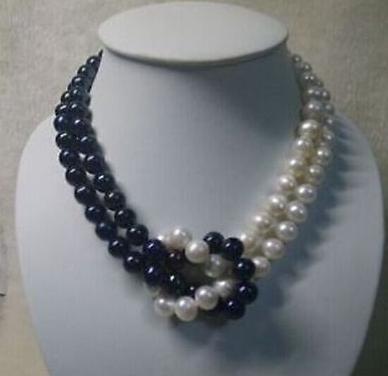 18 INCH 9-10MM TAHITIAN NATURAL WHITE BLACK PEARL NECKLACE 14K GOLD CLASP