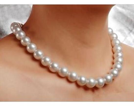 Gorgeous Natural 9-10mm South Sea White Pearl Necklace 17.5inch 14K Gold Clasp